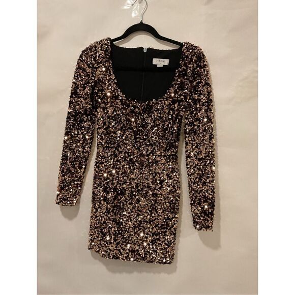 Helsi Women's Rose Gold Maya Sequin Bodycon Mini Dress Size XS - Picture 3 of 9